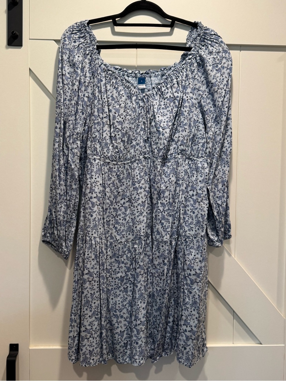Old Navy Light Blue Floral Long-Sleeve Peasant Dress